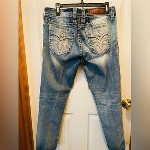 Rock Revival Blue Slim Jeans with Decorative Stitching